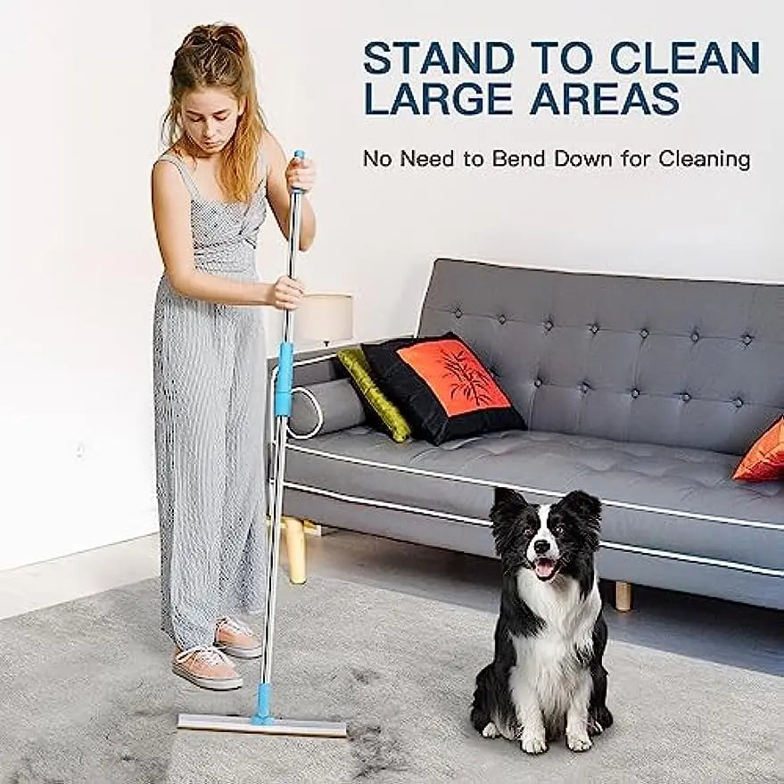 Carpet Rake Pet Hair Remover Set Pet Hair Removal Tool Telescopic Handle Rug Rake for Dog Cat Hair 180° Rotation Carpet Shave PawsnHeart