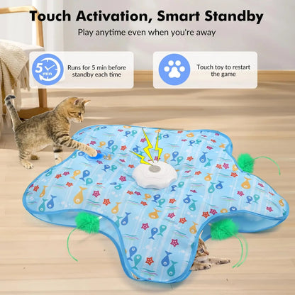 Smart Hide and Seek Cat Toy Electric Thermal Sensing Cat Catch Cover Real Mouse Squeaky Touch Activated Feather Teaser Wand PawsnHeart