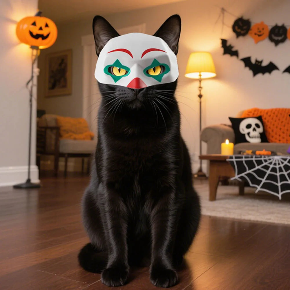 Halloween Cat Mask, Bat Cosplay Clown Pet Costume for Parties, Spooky Masquerade Prop, Stylish Black Half Face Mask Accessory PawsnHeart