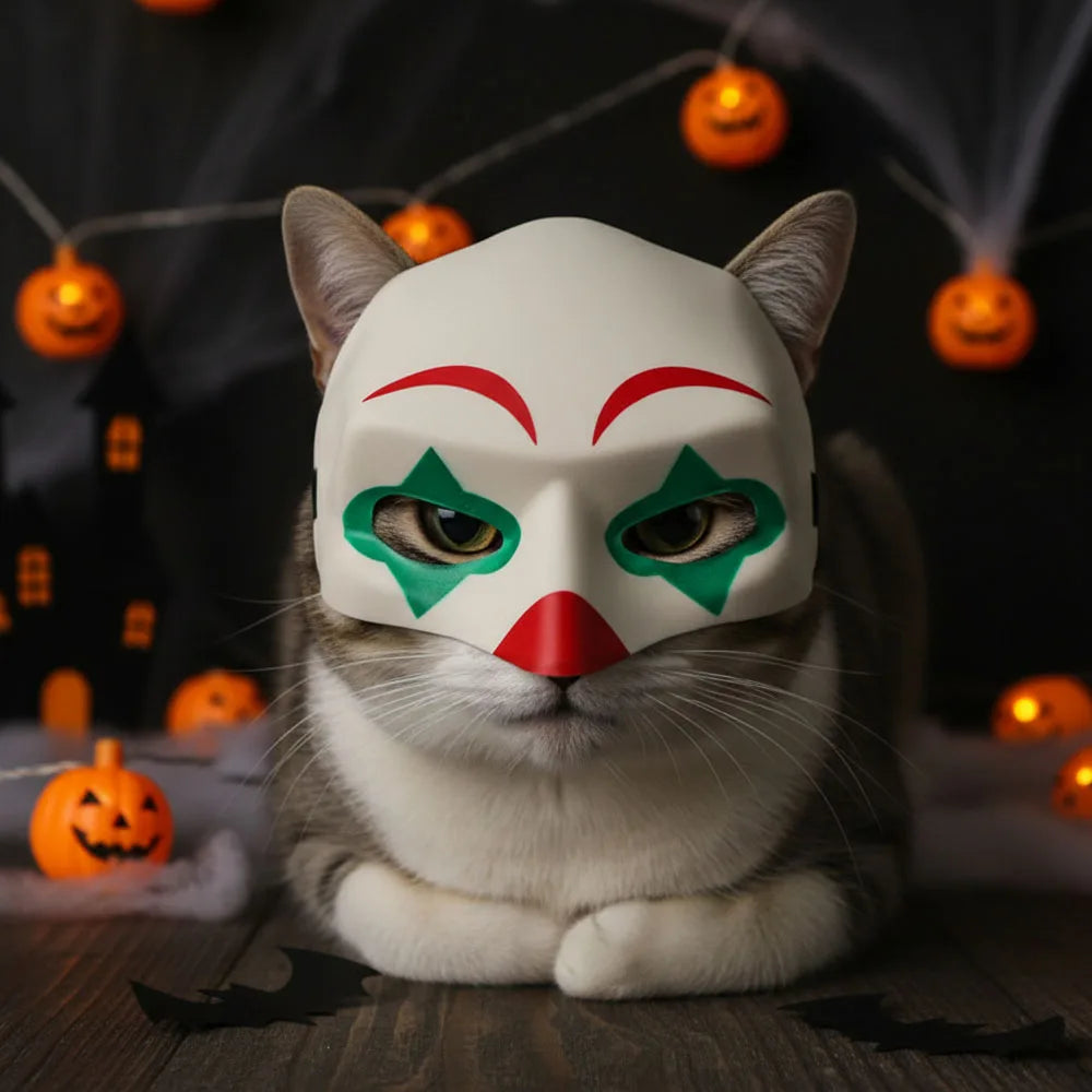 Halloween Cat Mask, Bat Cosplay Clown Pet Costume for Parties, Spooky Masquerade Prop, Stylish Black Half Face Mask Accessory PawsnHeart