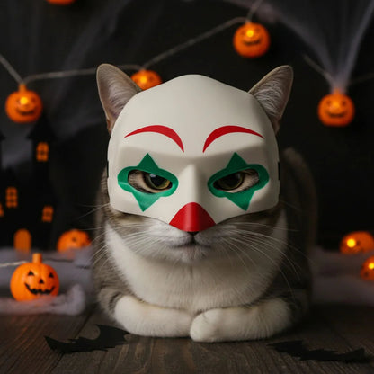 Halloween Cat Mask, Bat Cosplay Clown Pet Costume for Parties, Spooky Masquerade Prop, Stylish Black Half Face Mask Accessory PawsnHeart
