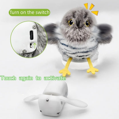 Fluttering and chirping bird cat toy
