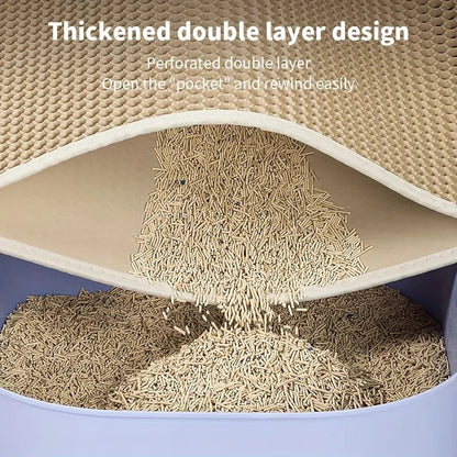 1Pc Large Size Cat Litter Mat-Advanced Honeycomb Double Layer Design,Urine Waterproof,Easy Cleaning,Scatter Control,Stay Clean PawsnHeart