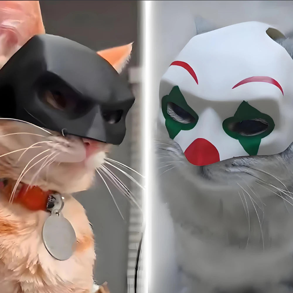 Halloween Cat Mask, Bat Cosplay Clown Pet Costume for Parties, Spooky Masquerade Prop, Stylish Black Half Face Mask Accessory PawsnHeart
