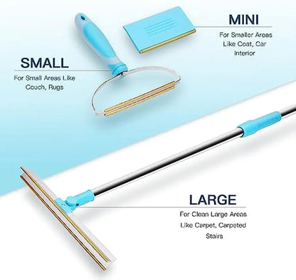 Carpet Rake Pet Hair Remover Set Pet Hair Removal Tool Telescopic Handle Rug Rake for Dog Cat Hair 180° Rotation Carpet Shave PawsnHeart