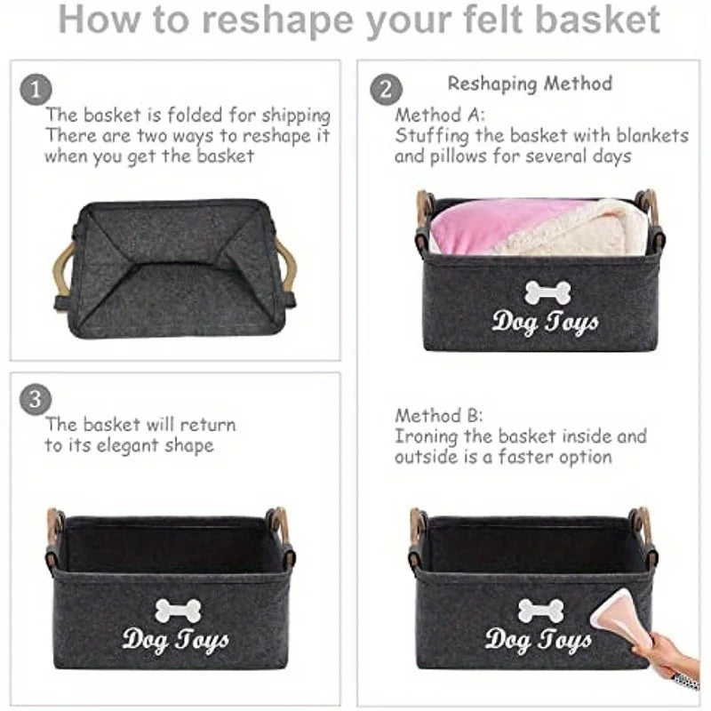 1pc Felt Pet Toy Box, Dog Toy Box, Storage Basket Chest Organizer For Organizing Pet Toys, Blankets, Leashes And Food PawsMagics