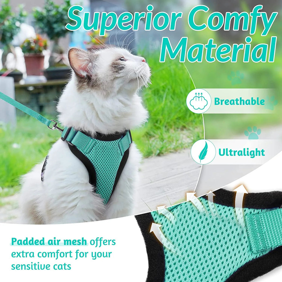 Cat Harness and Leash for Walking, Escape Proof Soft Adjustable Vest Harnesses for Cats, EasyControl PawsnHeart