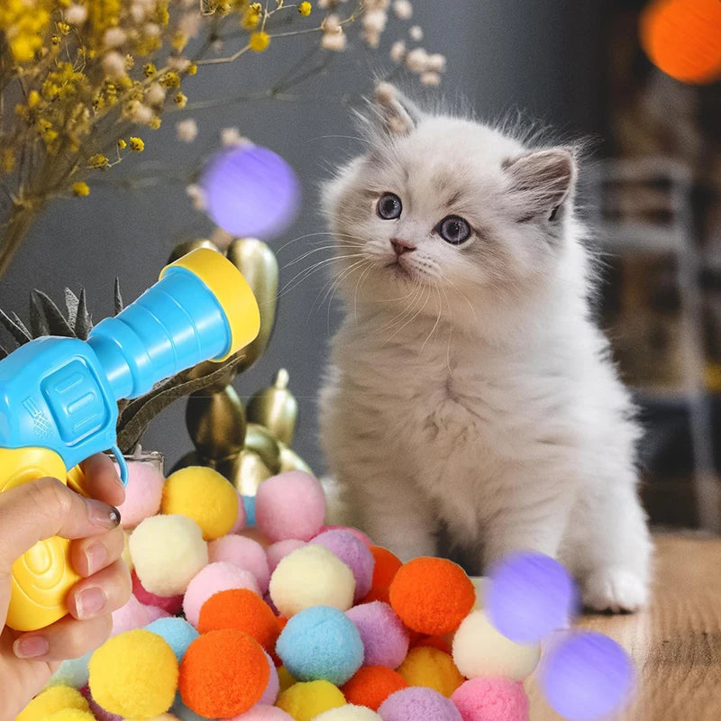 Cat Toys Interactive Launch Training Toy For Pet Kitten Creative Mini Shooting Gun Games Stretch Plush Ball Toys Pet Supplies PawsMagics